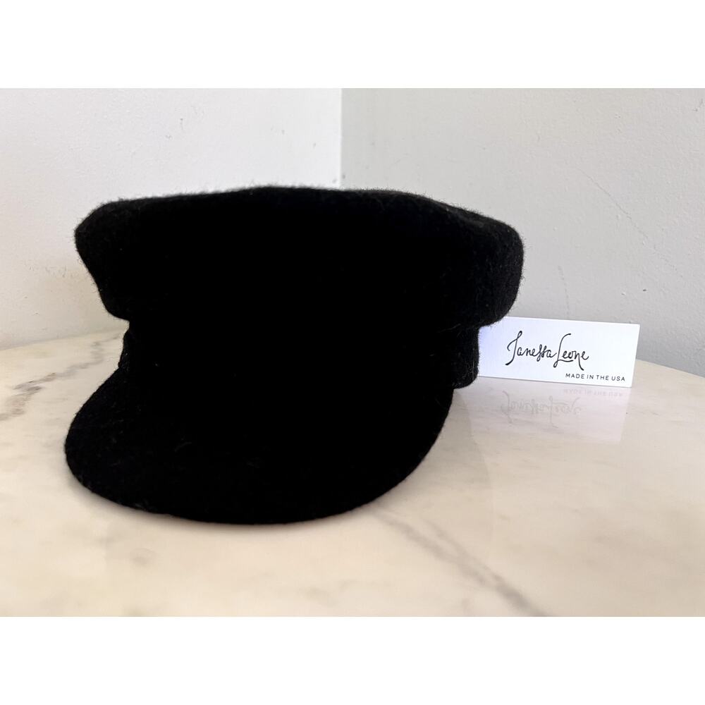 UNISEX Janessa Leoné Mattie Greek Fisherman Cap Blk Wool Baker Boy Hat Sz L NWT